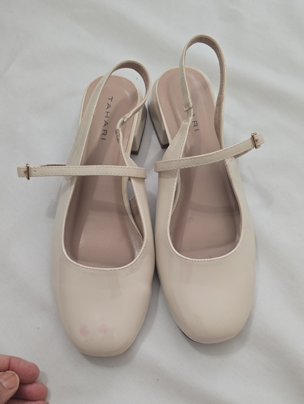 Tahari Nude Patent Slingback Mary Jane Pumps
